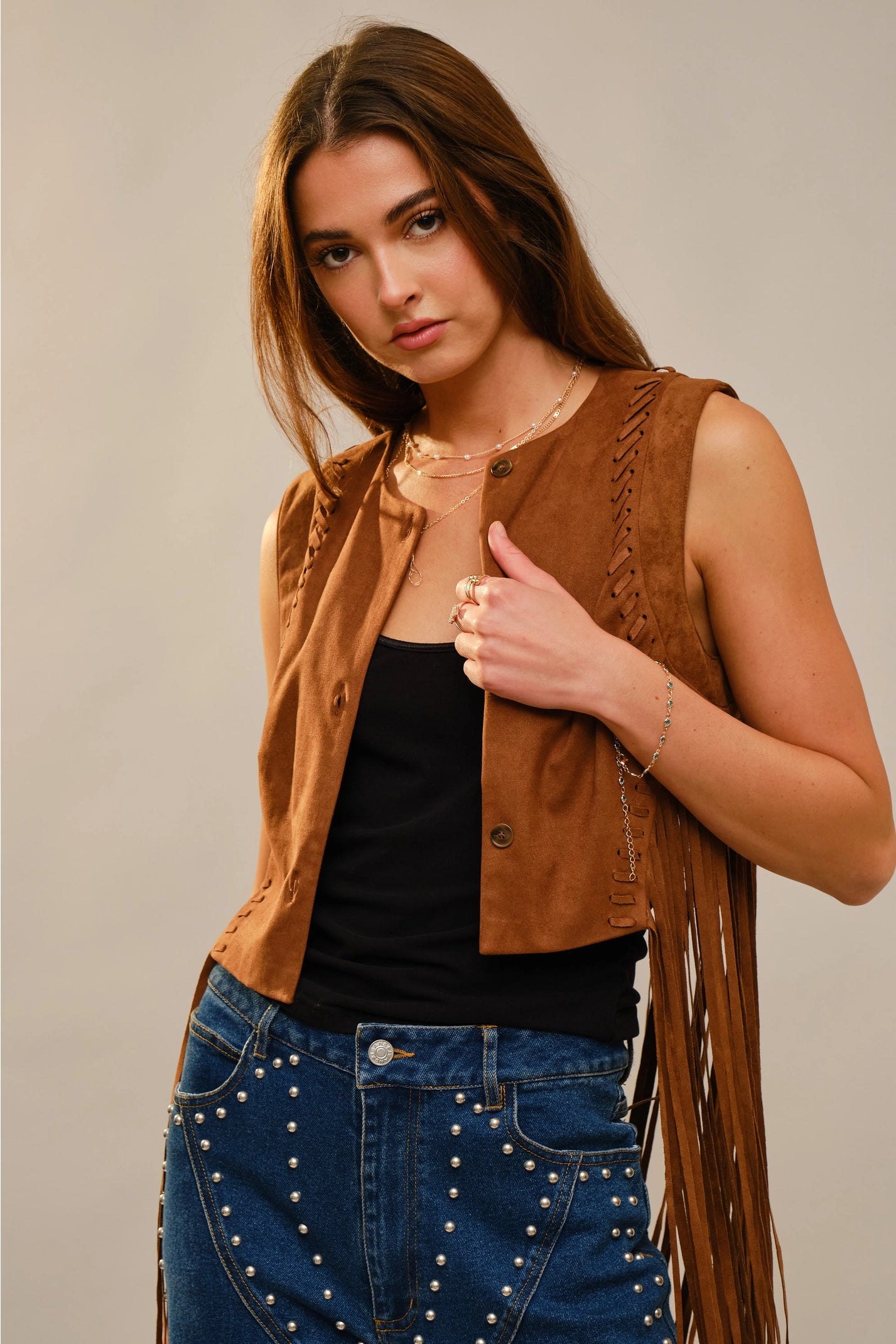 SUEDE CROPPED FRINGE VEST