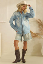 DENIM JACKET W/ HORSE EMBROIDERED POCKET