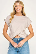TUCKED CROP TOP SHORT SLEEVE TAUPE