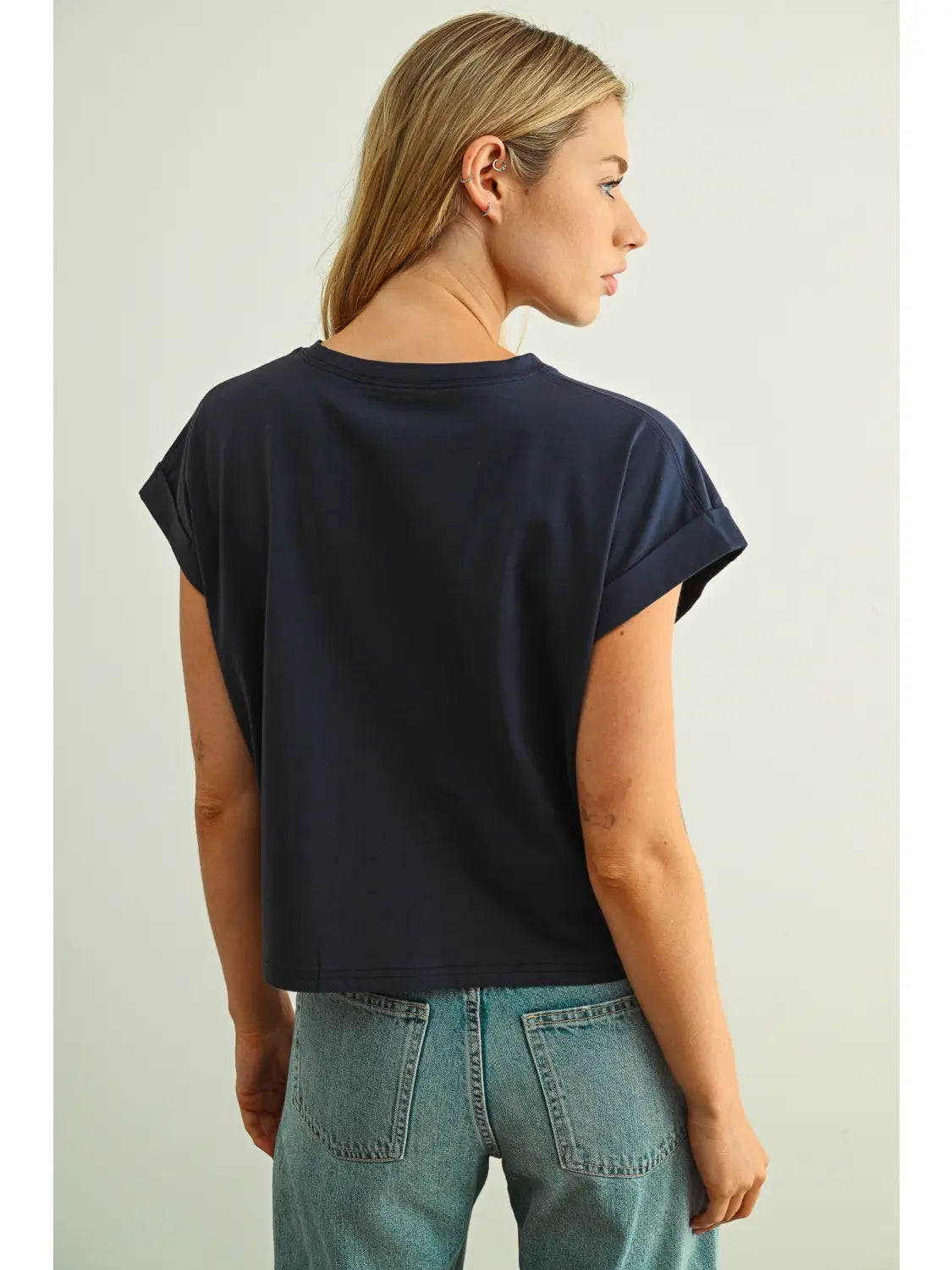 CUFFED SLEEVE TEE NAVY