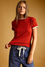 RUST/CREAM 2K LAYERED SHORT SLEEVE TOP