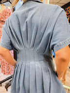 CHAMBRAY DENIM BUTTON PLEAT DRESS