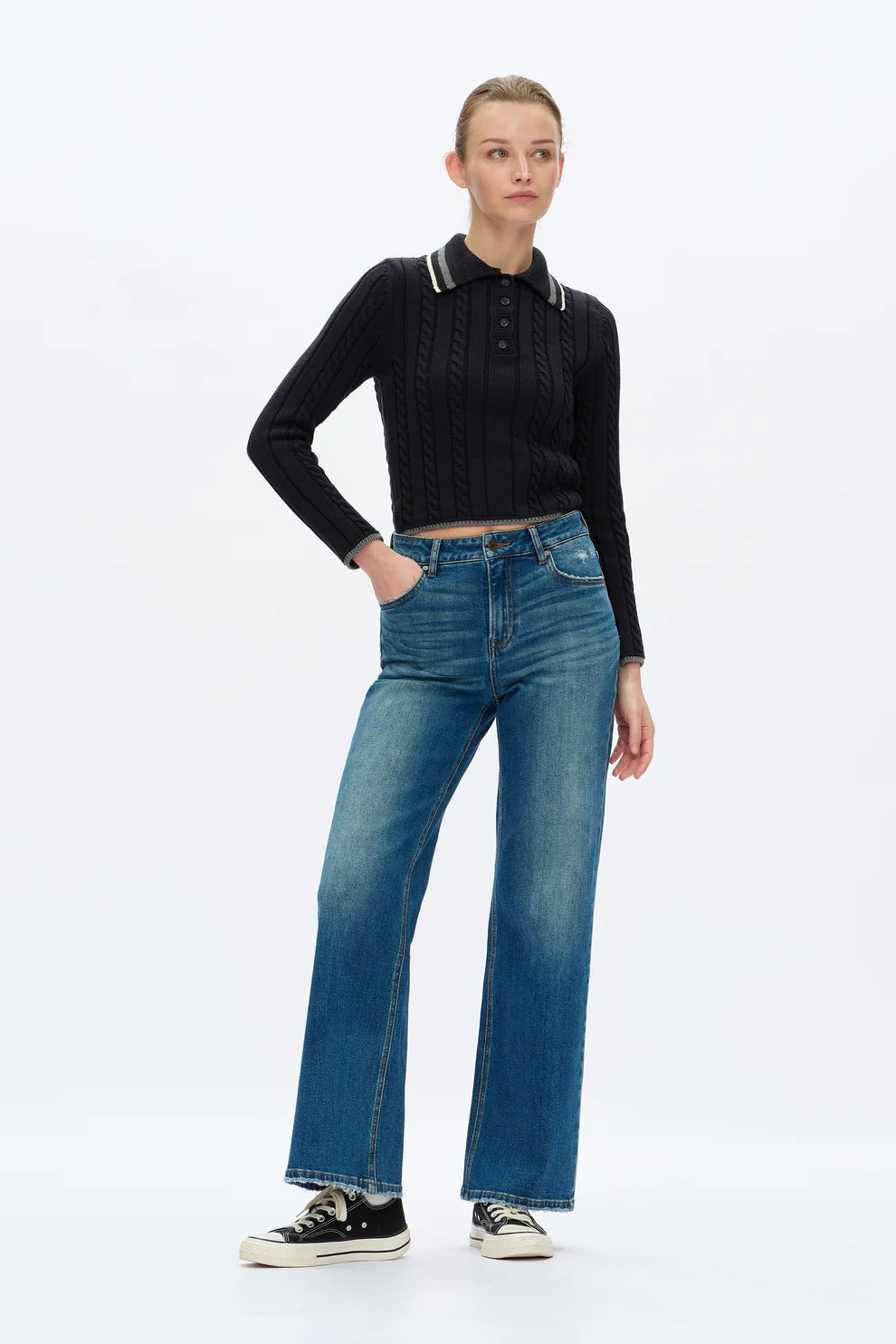 BAYEAS HIGH RISE WIDE LEG VINTAGE WASH JEAN