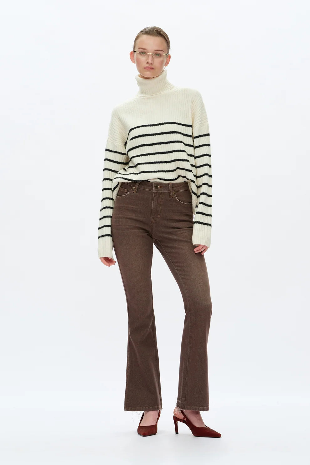 BAYEAS DARK KHAKI HIGH RISE FLARE JEAN