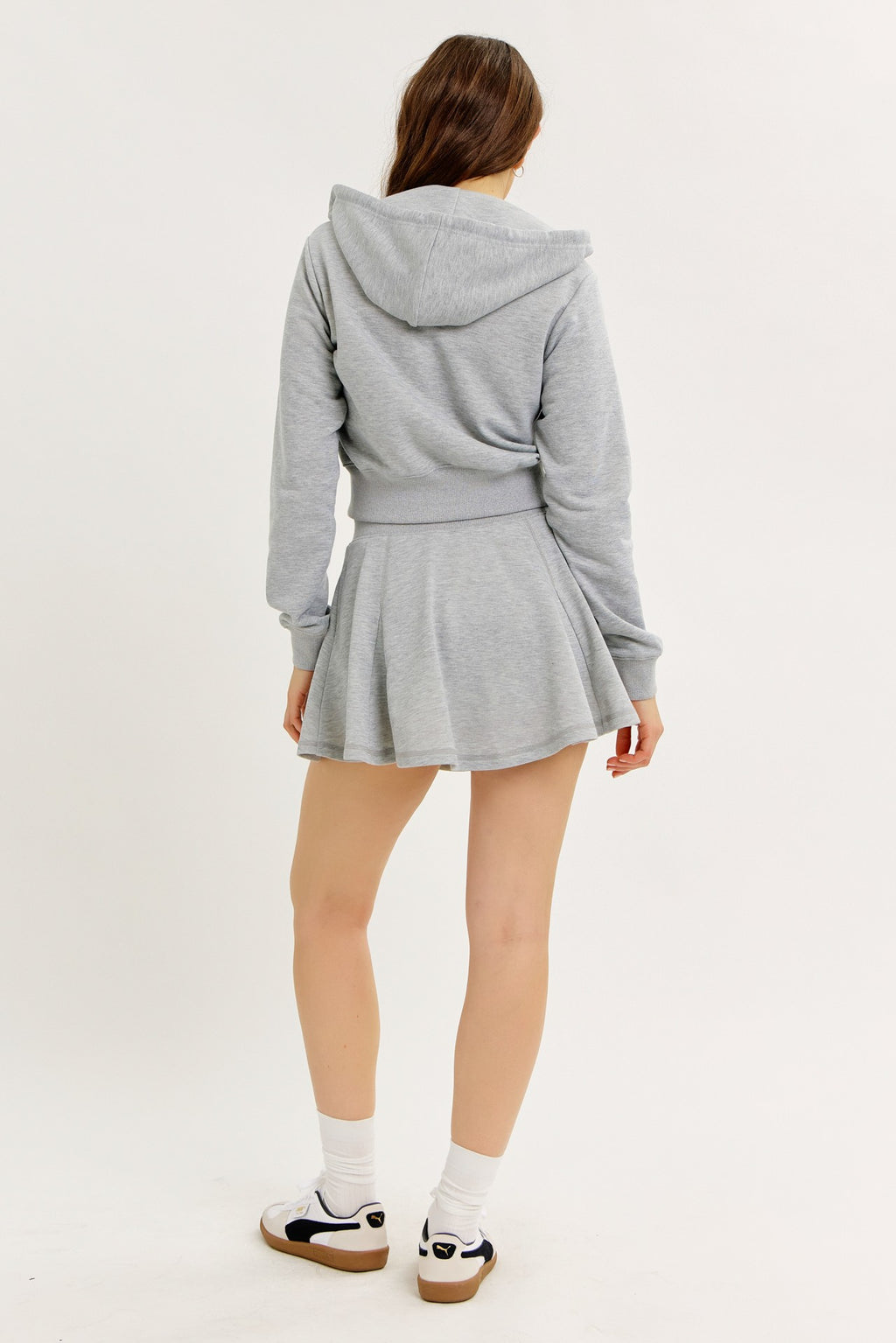 H. GREY CROPPED HOODIE W/ FLARE SKORT SET