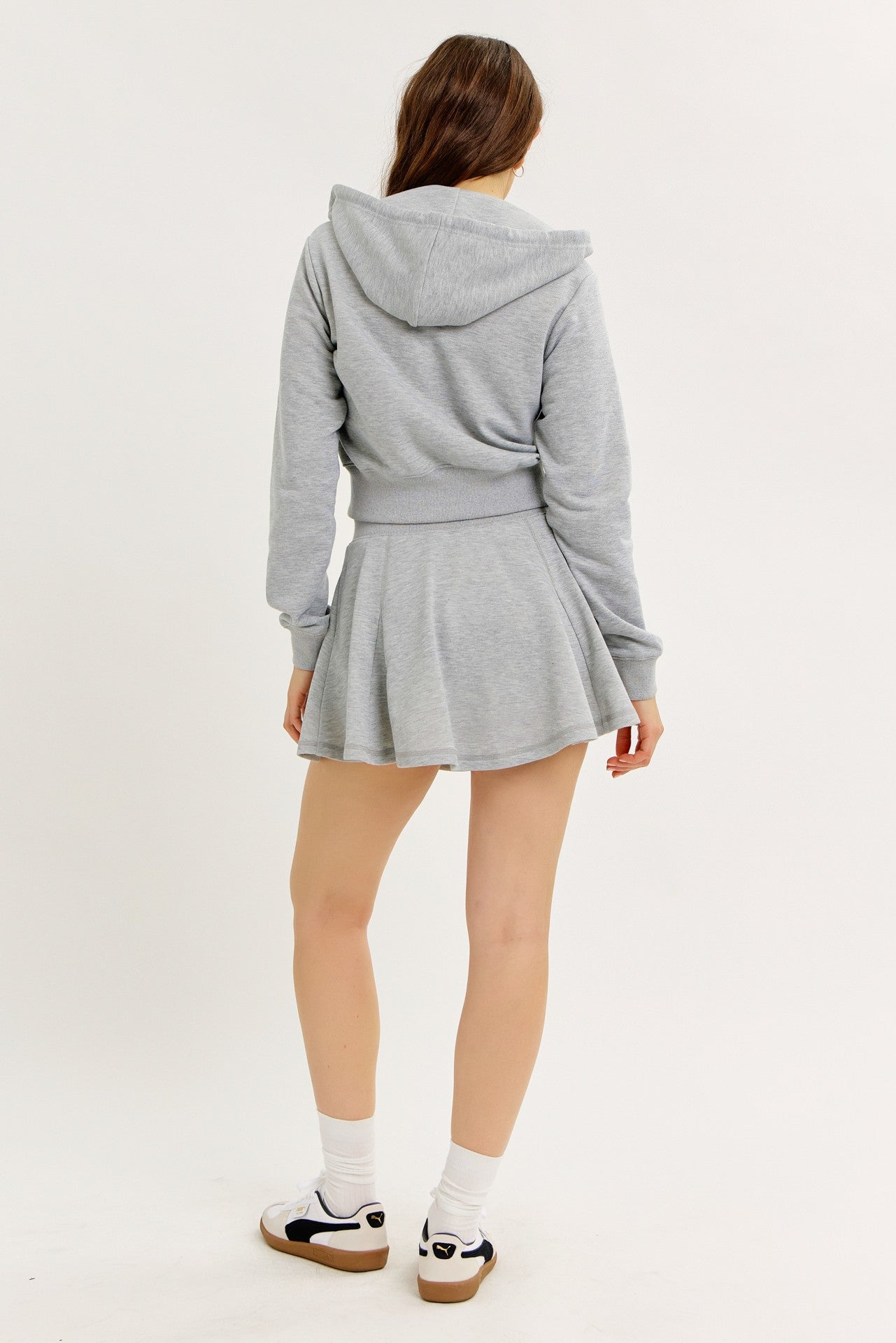 H. GREY CROPPED HOODIE W/ FLARE SKORT SET
