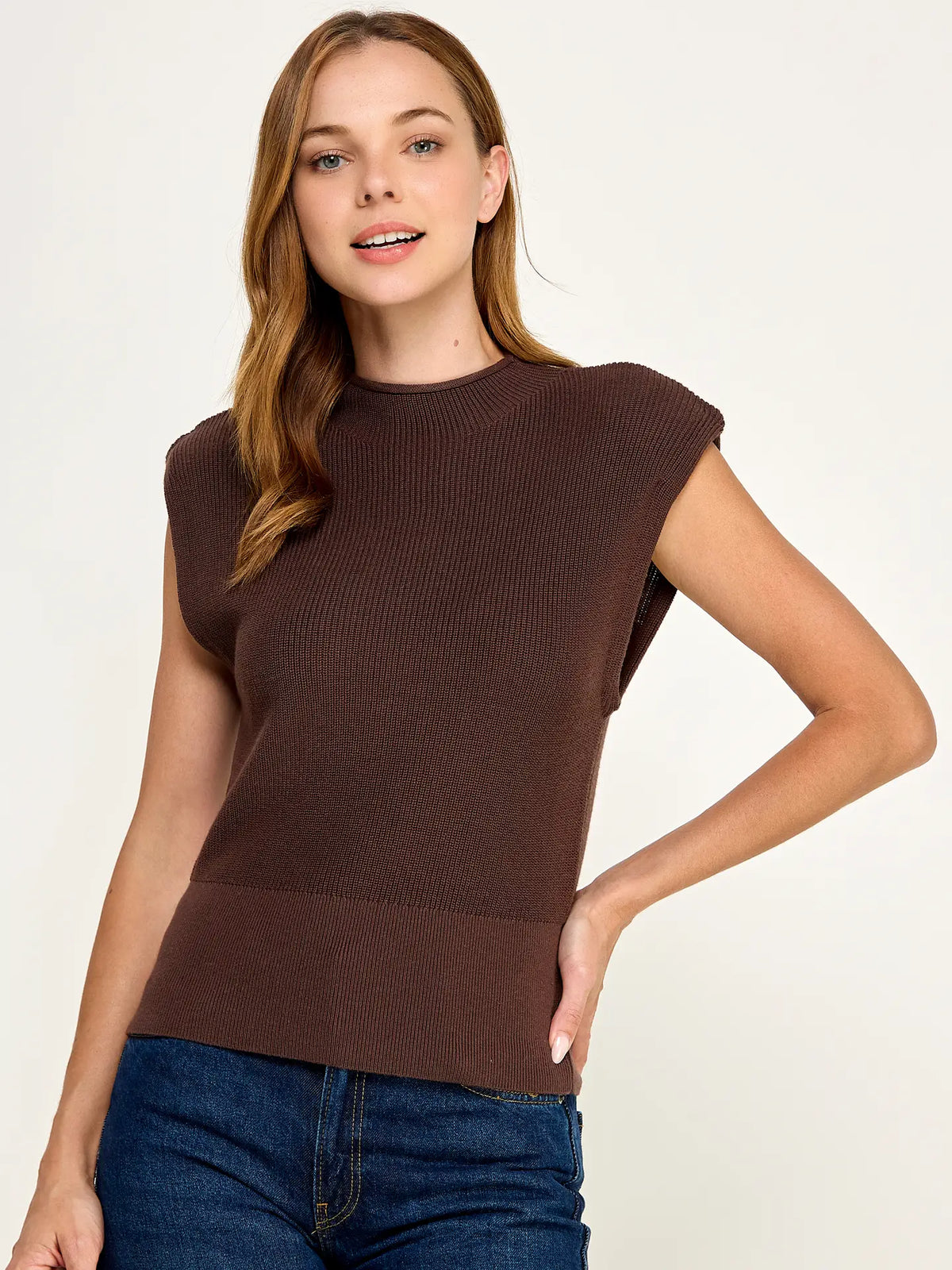 MOCK NECK POWER TOP COCOA