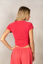 BERRY PINK RUCHED COTTON TEE