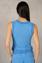 SONIC BLUE COTTON MIN. WASH SLEEVELESS TOP