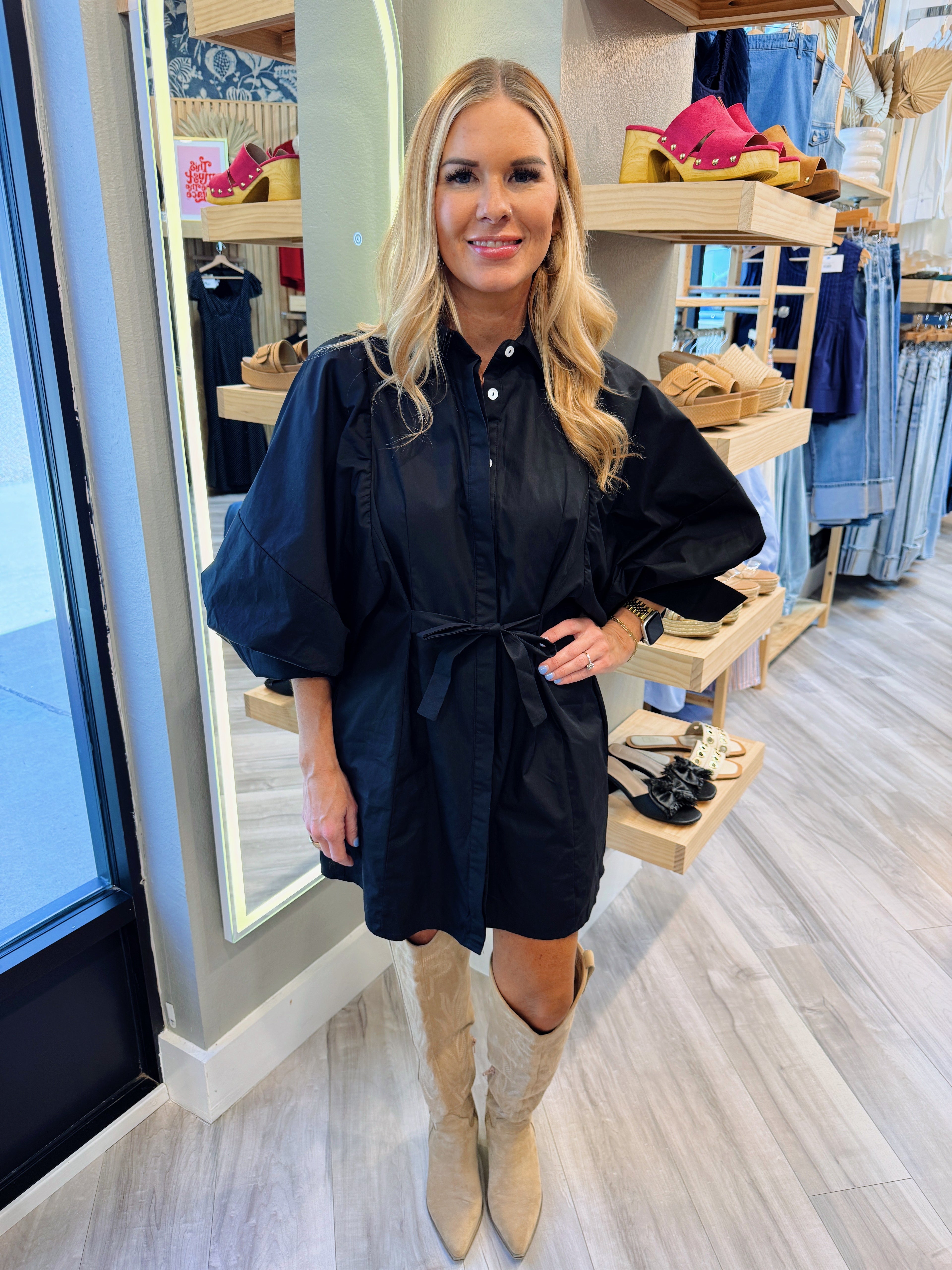 BIG PUFF MINI POPLIN DRESS (BLACK)