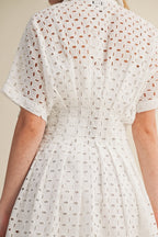 EYELET OVAL FRONT BUTTON SHIRT DRESS