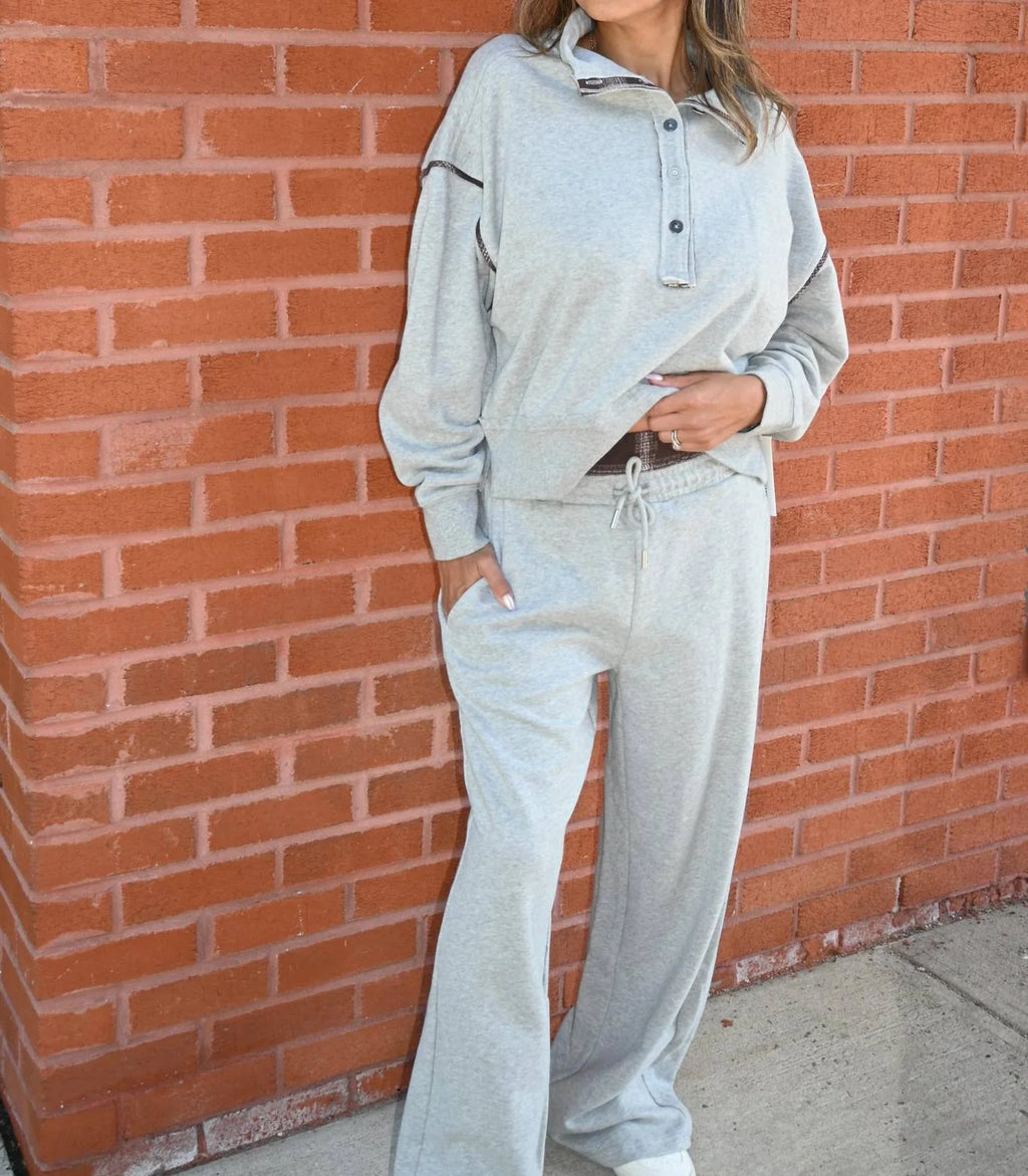 H. GREY W/ MOCHA PLAID WAISTBAND PANT