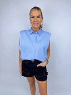 SLEEVELESS STRIPED BUTTON DOWN