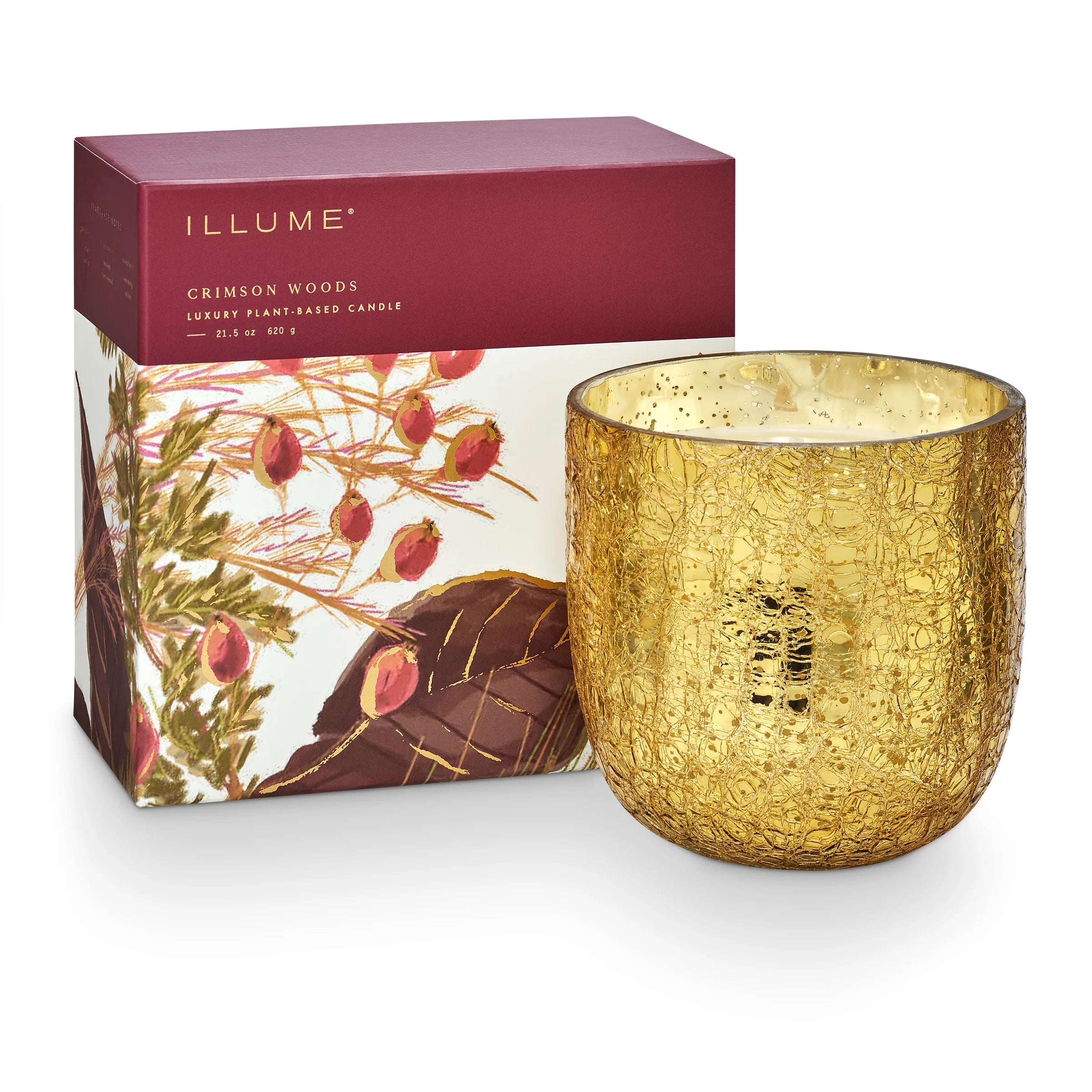 CRIMSON WOODS LARGE BOXED CRACKLE GLASS CANDLE
