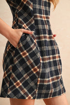 NAVY PLAID PATTERN DRESS