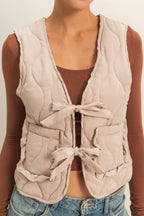 CHIC QUILTED TIE VEST TAUPE