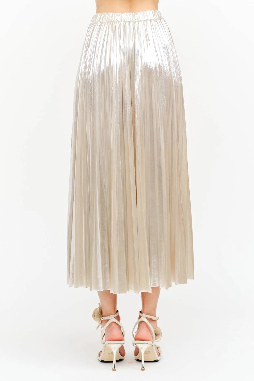 ALESSANDRA METALLIC CHAMPAGNE PLEATED MIDI SKIRT