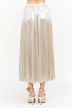 ALESSANDRA METALLIC CHAMPAGNE PLEATED MIDI SKIRT