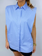 SLEEVELESS STRIPED BUTTON DOWN
