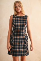 NAVY PLAID PATTERN DRESS