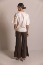 RUFFLED WIDE LEG PULL ON PANTS CHOCO PLUM