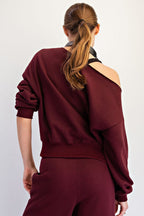 DK CHERRY FLEECE OFF SHOULDER TOP