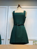 SQUARE NECK HUNTER GREEN MINI DRESS