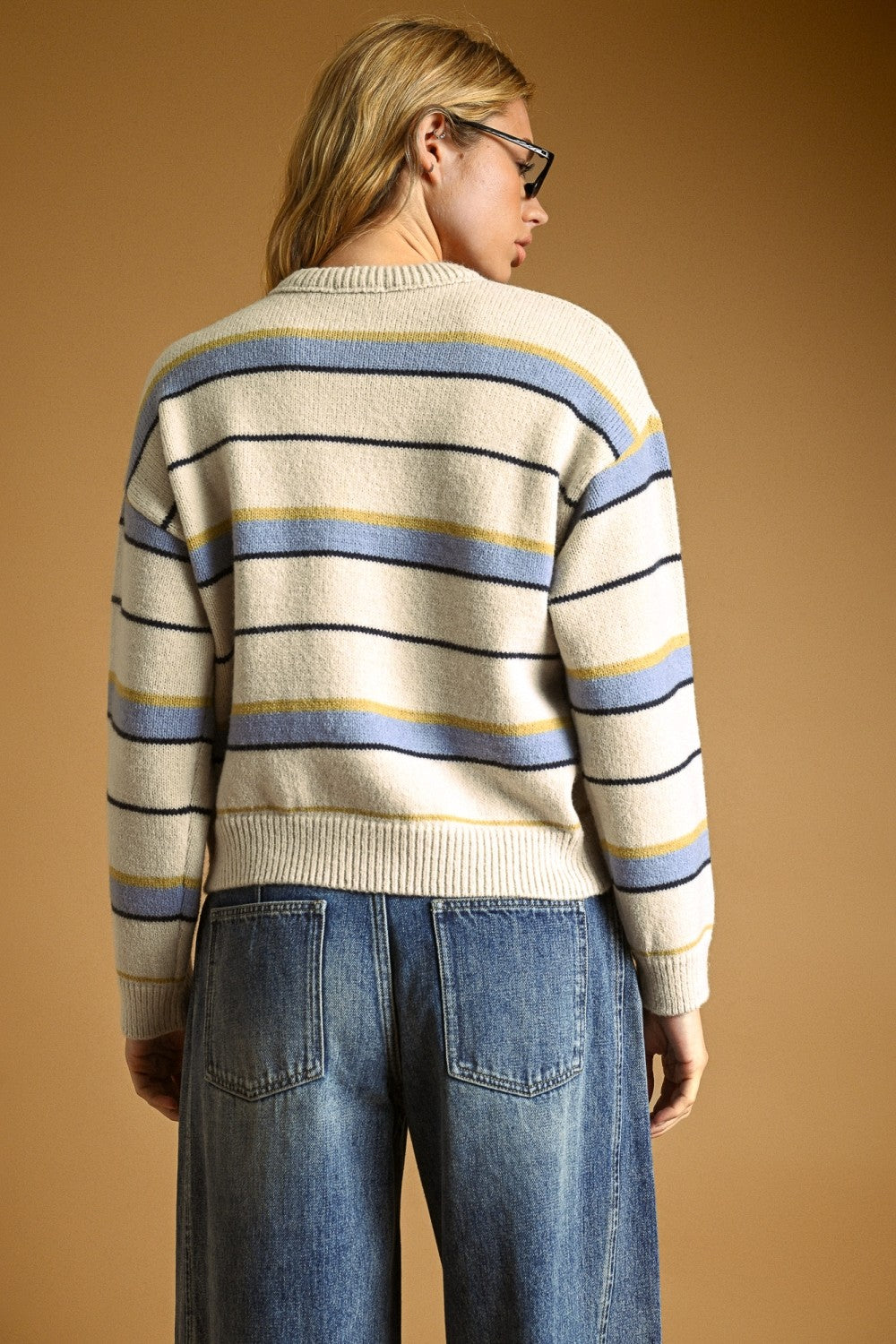 STONE BLUE STRIPED KNIT TOP