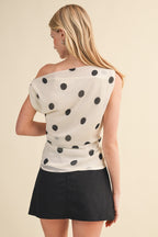 POLKA DOT ASYMMETRIC RUCHED TOP