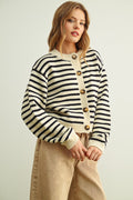 STRIPED BUTTON KNITTED CARDIGAN (B&W)