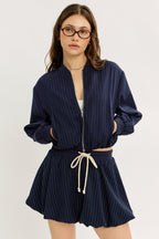 NAVY STRIPED BOMBER JACKET