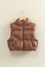 FAUX LEATHER CROPPED PUFFER VEST