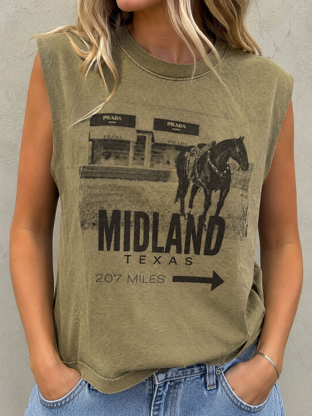 OFF TO MARFA GREEN BOXY TEE