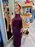 WINE SATIN TANK & SKIRT SET