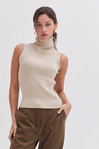 NAOMI OATMEAL TURTLE NECK SLEEVELESS TOP