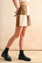 PATCH WORK FALL SUEDE SKIRT