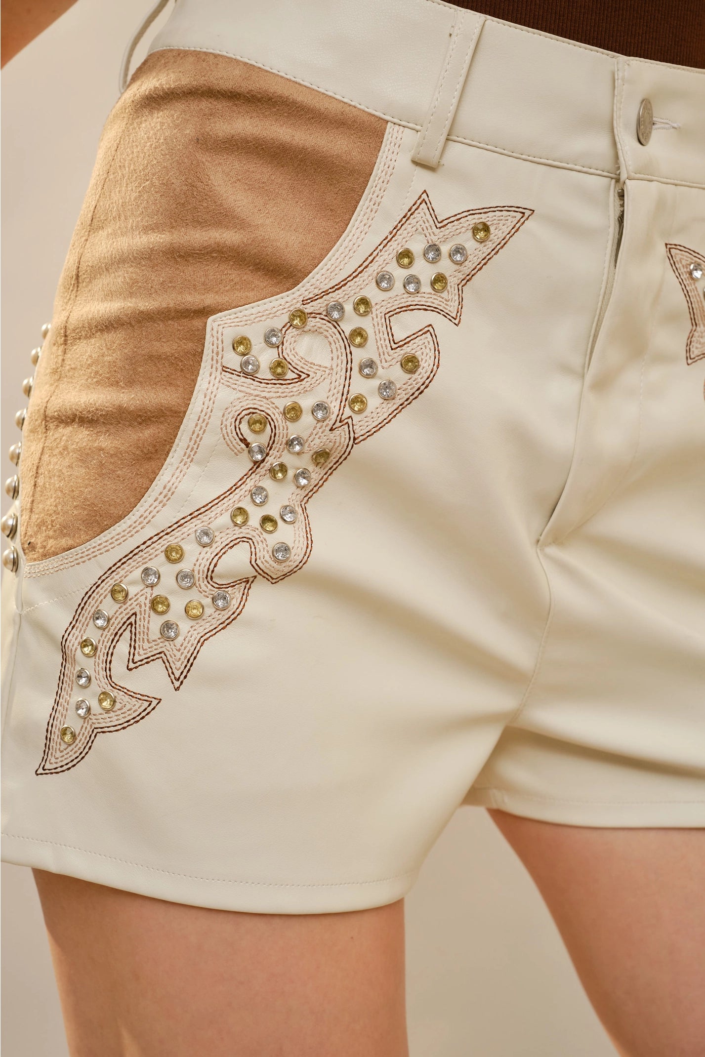 FAUX LEATHER STUDDED SHORTS