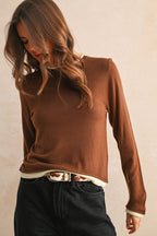 BROWN CREAM LAYERED KNITTED TOP