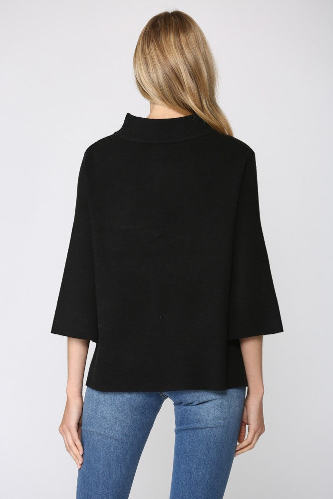 BLACK BELL SLEEVE MOCK NECK SWEATER
