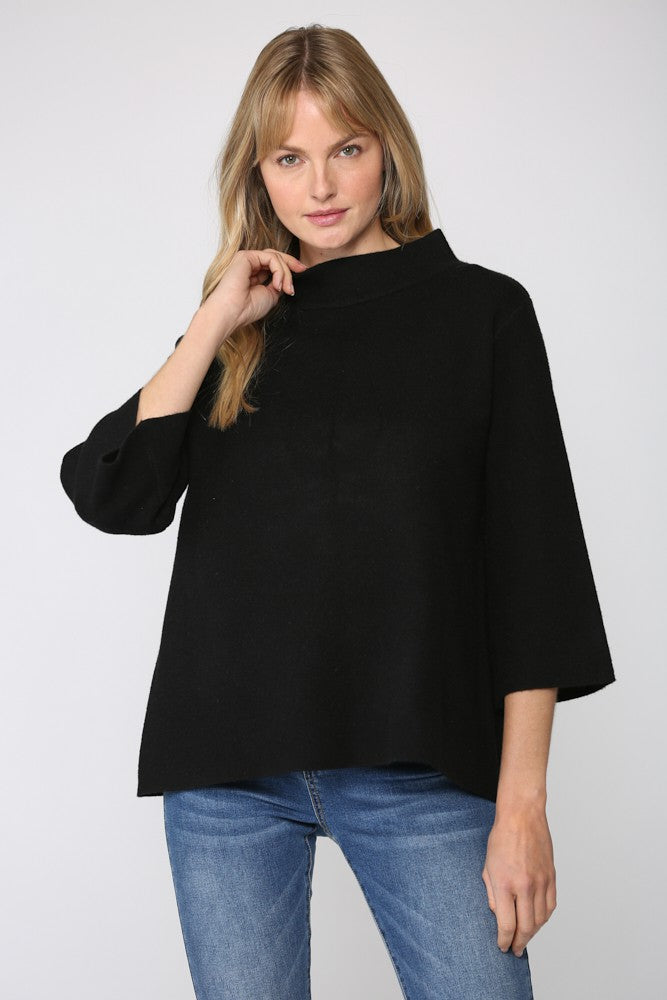 BLACK BELL SLEEVE MOCK NECK SWEATER