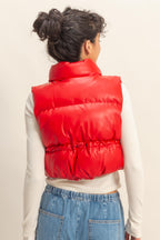 FAUX LEATHER CROPPED PUFFER VEST