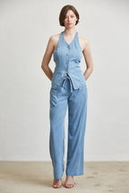 SIDE PLEAT DENIM PANTS