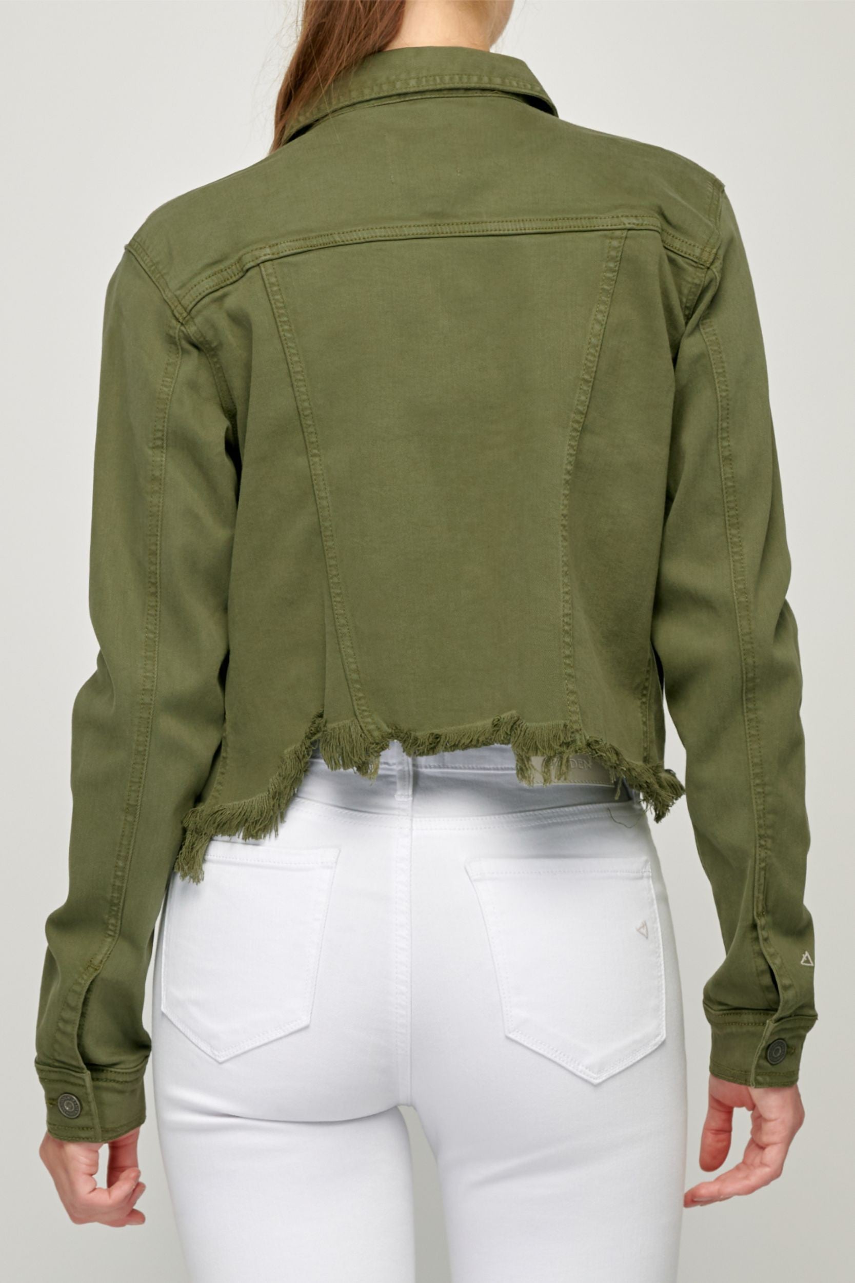 OLIVE FRAYED CROPPED FITTED JACKET