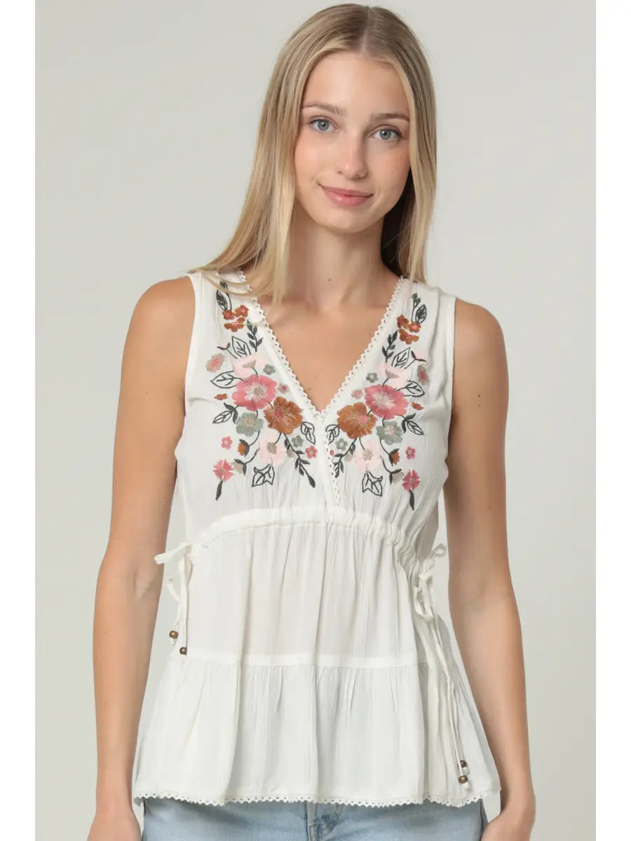 EMBROIDERED FLORAL TIE TANK