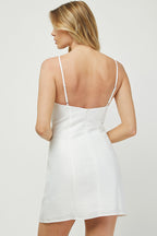 OFF-WHITE SATIN SLEEVELESS SQUARE NECK MINI DRESS