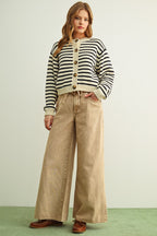 STRIPED BUTTON KNITTED CARDIGAN (B&W)