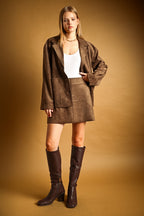 SUEDE STRAIGHT MINI SKIRT BROWN