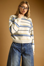 STONE BLUE STRIPED KNIT TOP