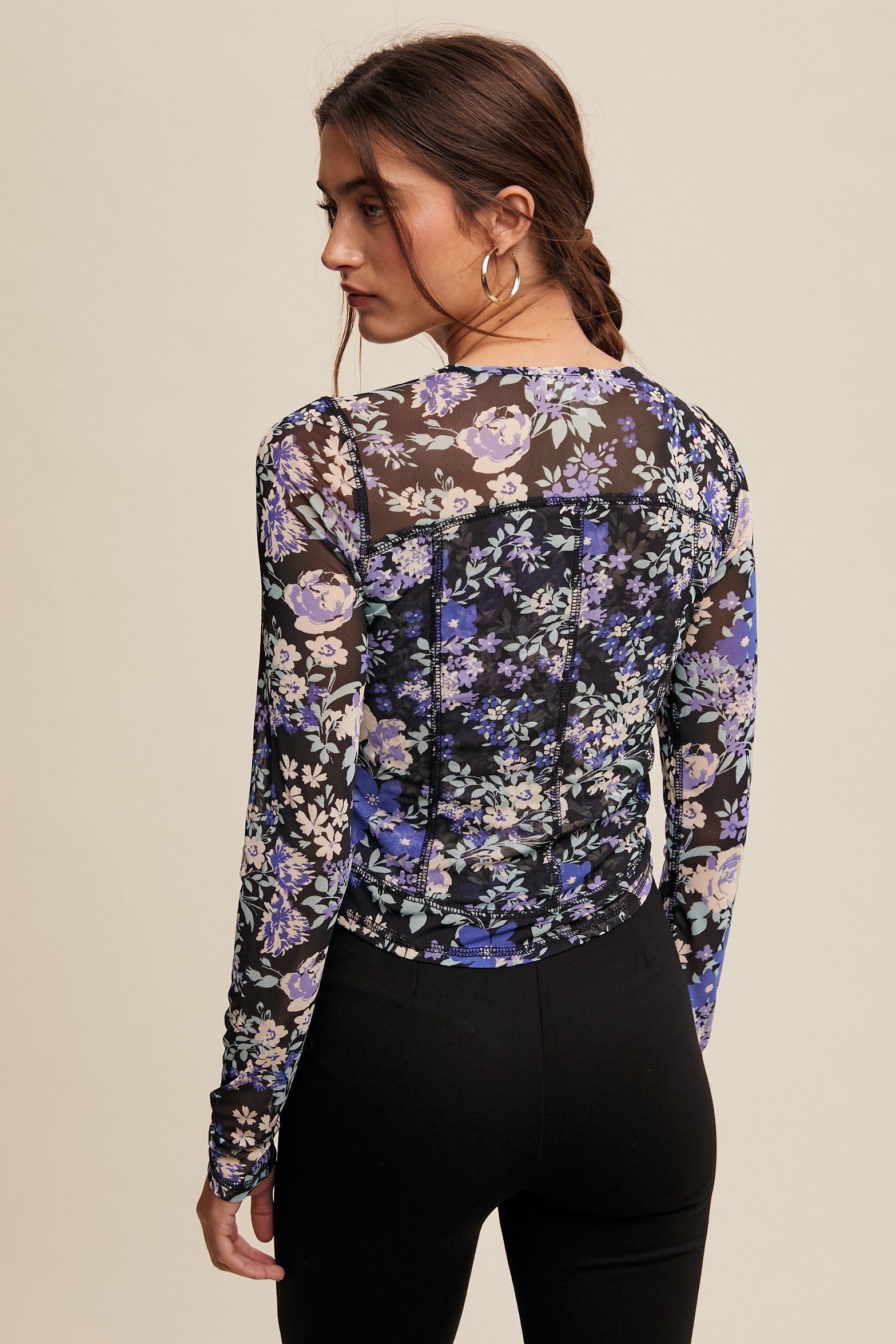 FLORAL PRINT MESH TOP