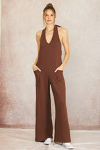 COTTON TERRY HALTER JUMPSUIT
